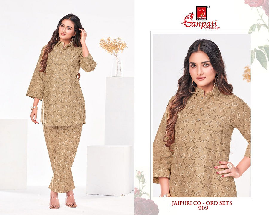 Jaipuri Vol 9 By Ganpati Cotton Printed Cord Set Ladies Top With Pants Wholesalers In Delhi